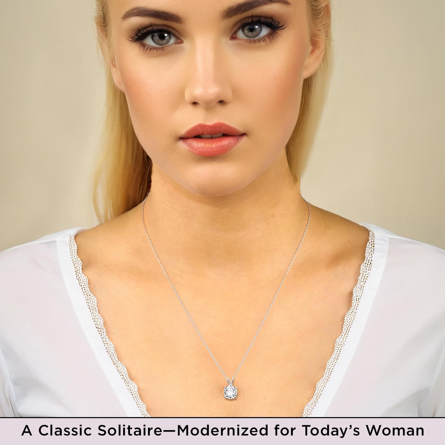 10K Yellow / White Gold Solitaire Pendant Necklace for Women | Dainty round Cut Cubic Zirconia Gold Necklace 6.5MM (1 CTW), 7.5MM (1.5 CTW), 8.0MM (2.0 CTW) | 18" Rope Chain | Birthday Gift for Her | Gift Box Included