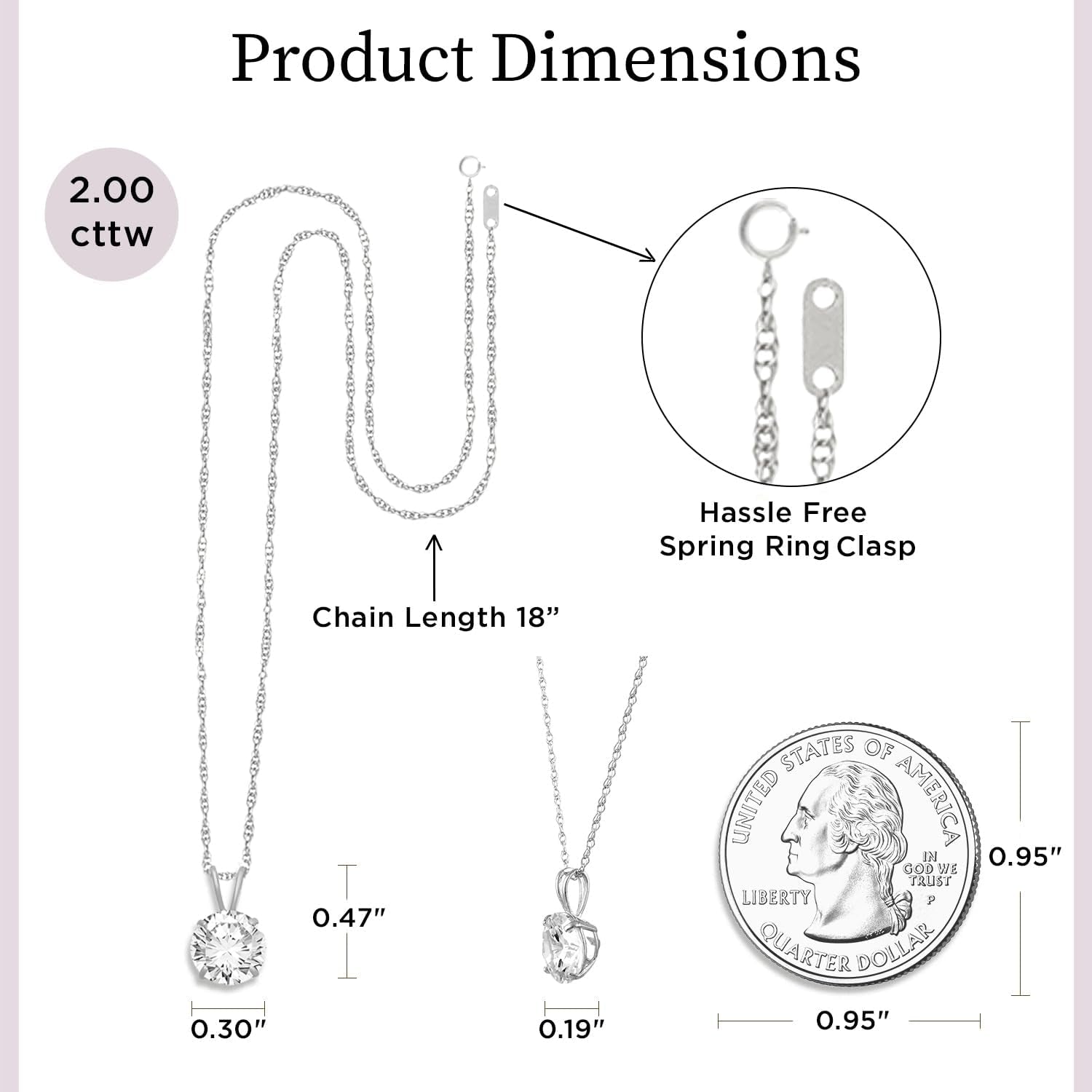 10K Yellow / White Gold Solitaire Pendant Necklace for Women | Dainty round Cut Cubic Zirconia Gold Necklace 6.5MM (1 CTW), 7.5MM (1.5 CTW), 8.0MM (2.0 CTW) | 18" Rope Chain | Birthday Gift for Her | Gift Box Included