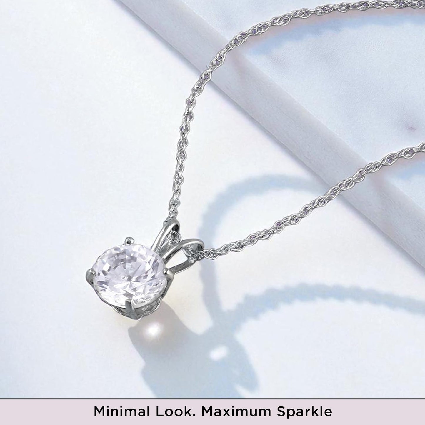 10K Yellow / White Gold Solitaire Pendant Necklace for Women | Dainty round Cut Cubic Zirconia Gold Necklace 6.5MM (1 CTW), 7.5MM (1.5 CTW), 8.0MM (2.0 CTW) | 18" Rope Chain | Birthday Gift for Her | Gift Box Included